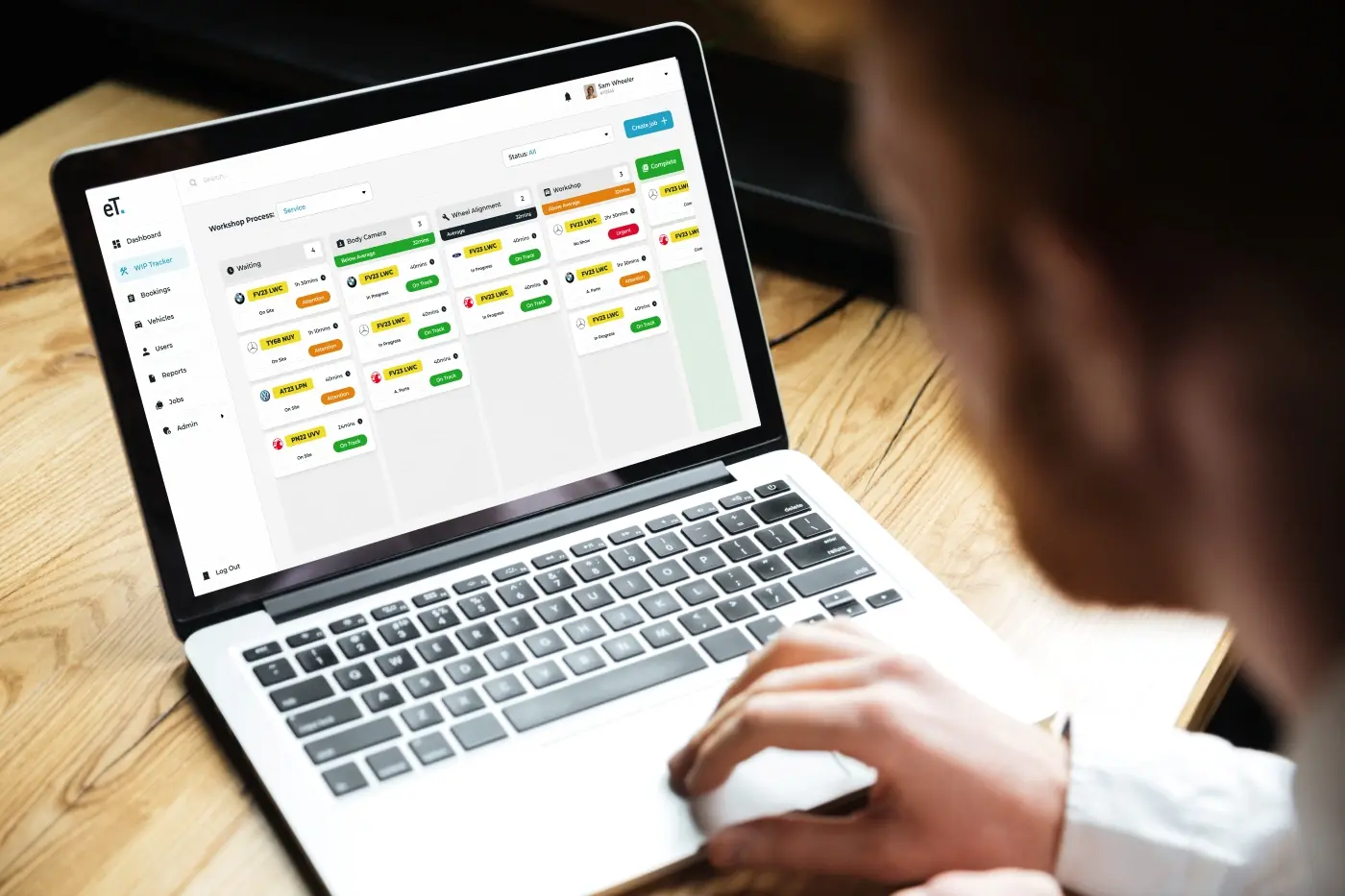 e-Track v4 software screen showing WIP tracker
