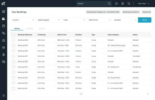 e-Track web software with bookings module
